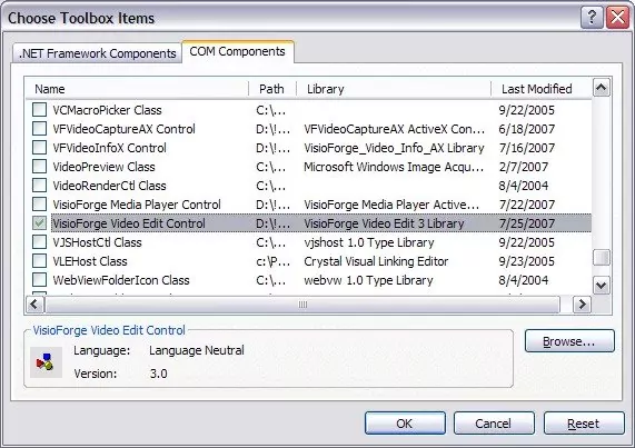Selecting the Video Edit Control