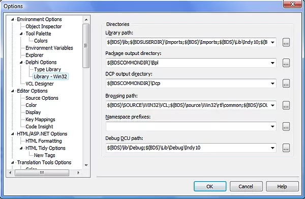 Accessing the Options window