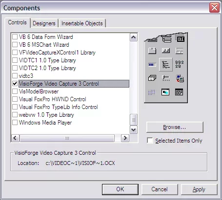 Seleccionando el componente VisioForge Video Capture