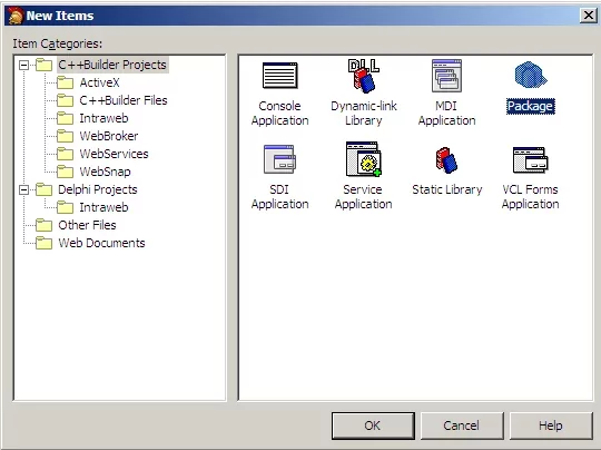 Captura de pantalla mostrando el diálogo de creación de nuevo paquete