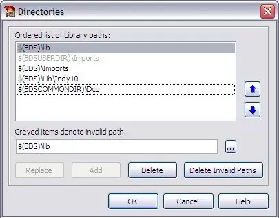 Screenshot showing library path configuration in Delphi 2005
