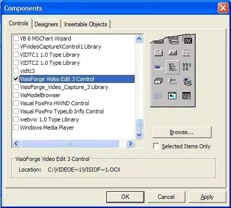 Seleccionando el componente Control de Edición de Video