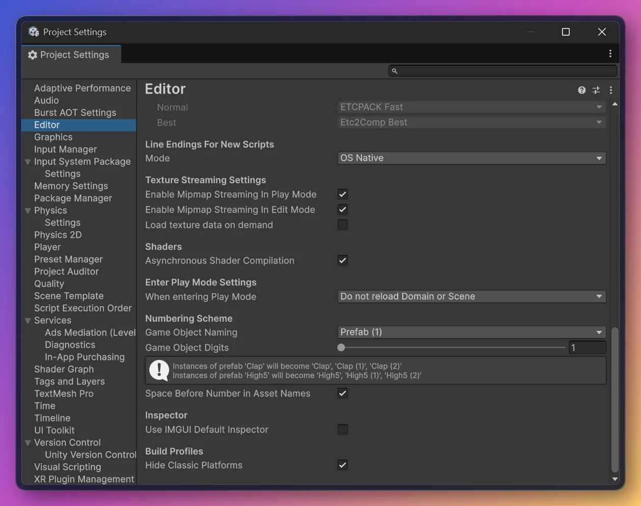 Editor Enter Play Mode Settings with domain reload disabled