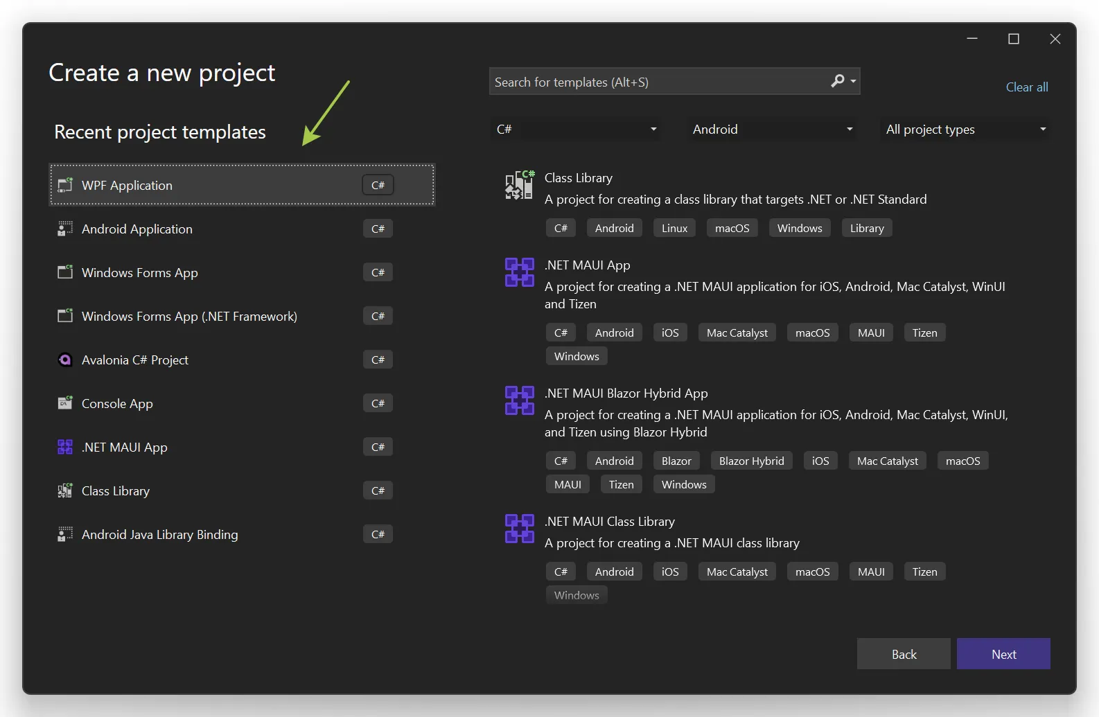 Creando un nuevo proyecto WPF con formato de proyecto SDK moderno
