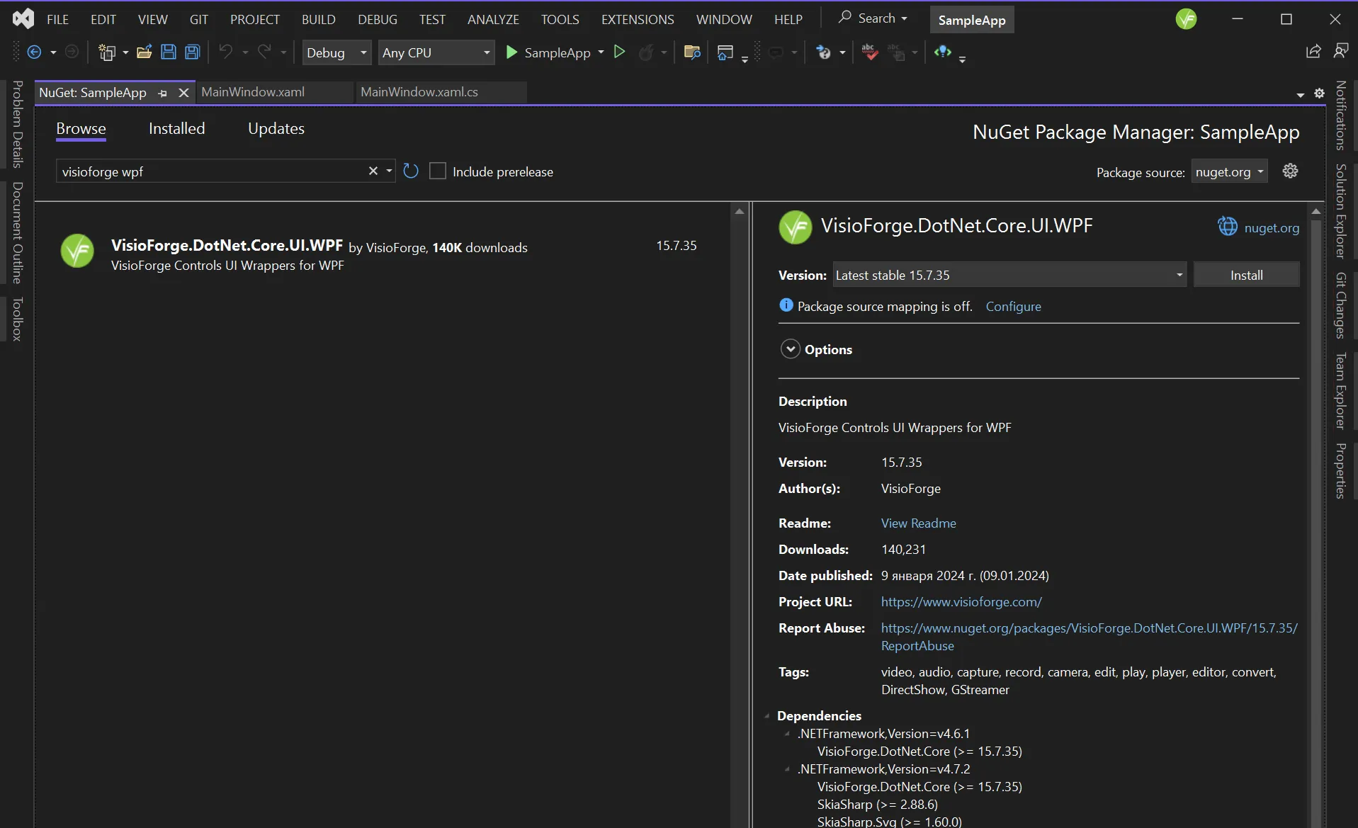 Adding the WPF UI package through NuGet