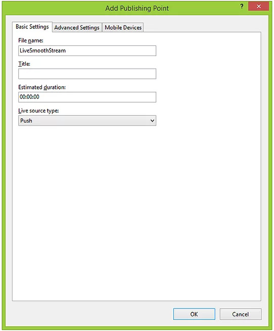 Configuring publishing point name
